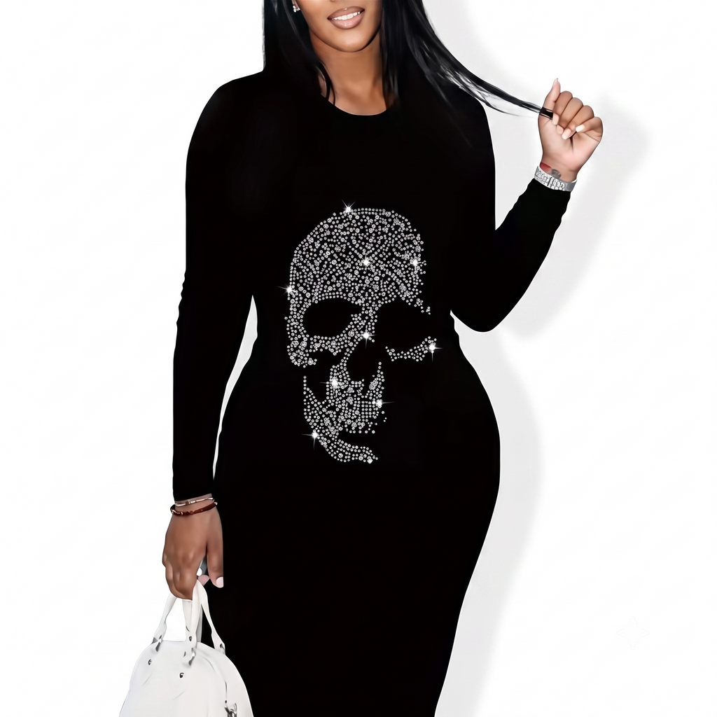 Crystal Shinny Skull Midi Dress