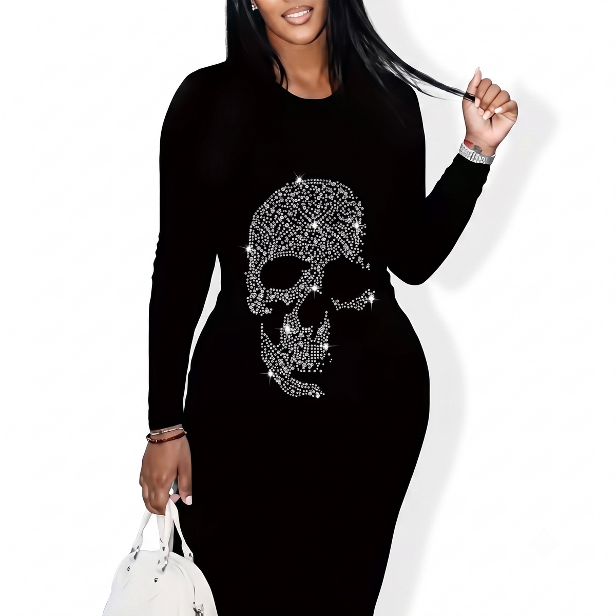 Crystal Shinny Skull Midi Dress