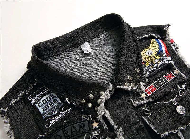 Skull Patch Rivet Denim Vest