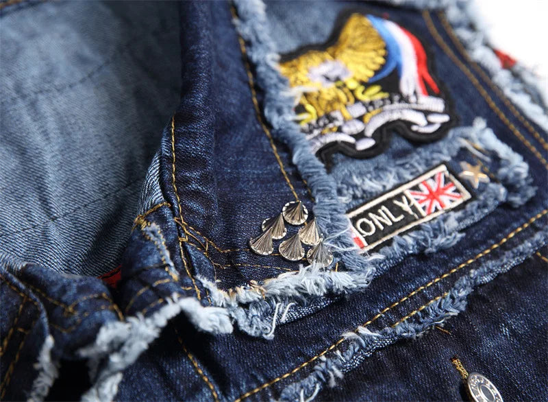 Skull Patch Rivet Denim Vest