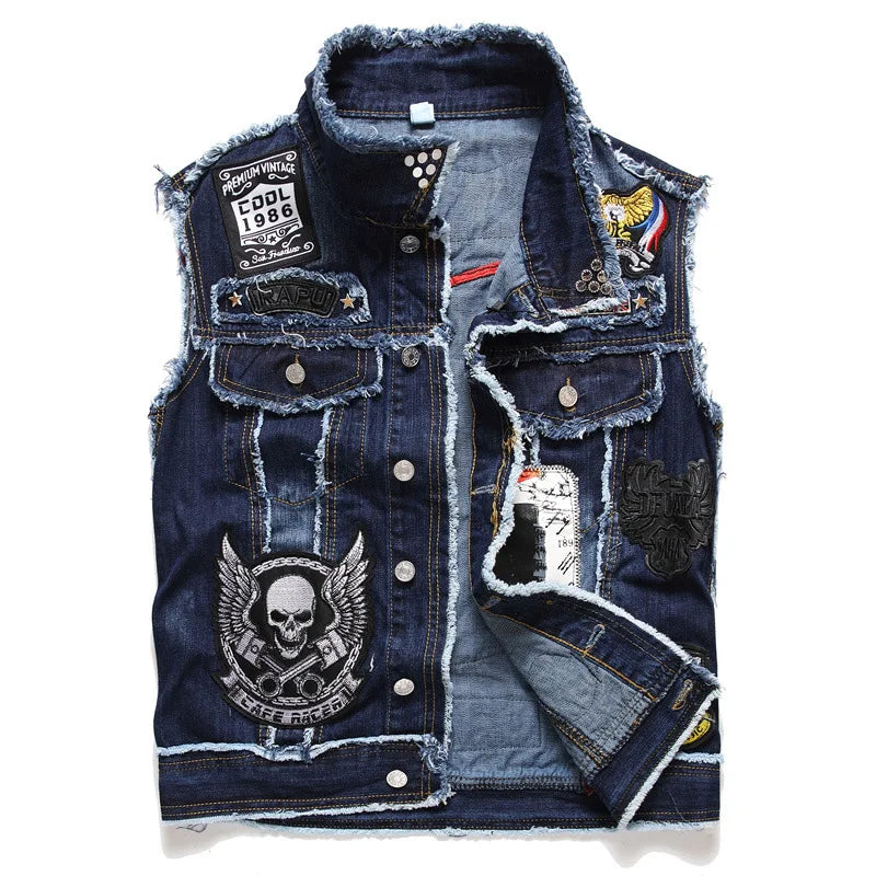 Skull Patch Rivet Denim Vest