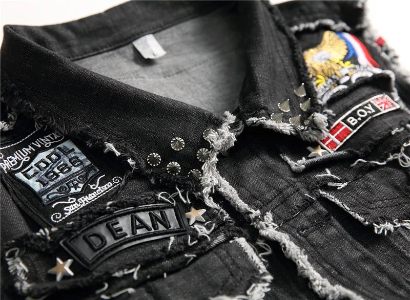 Skull Patch Rivet Denim Vest