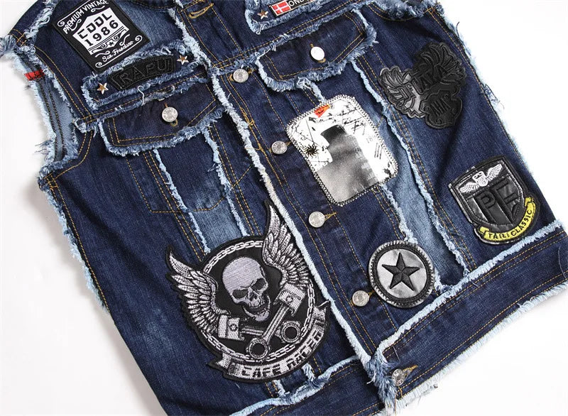 Skull Patch Rivet Denim Vest