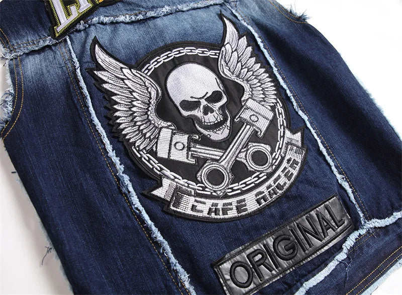 Skull Patch Rivet Denim Vest