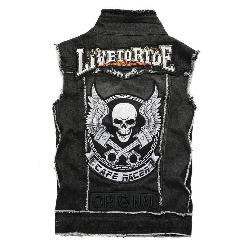 Skull Patch Rivet Denim Vest