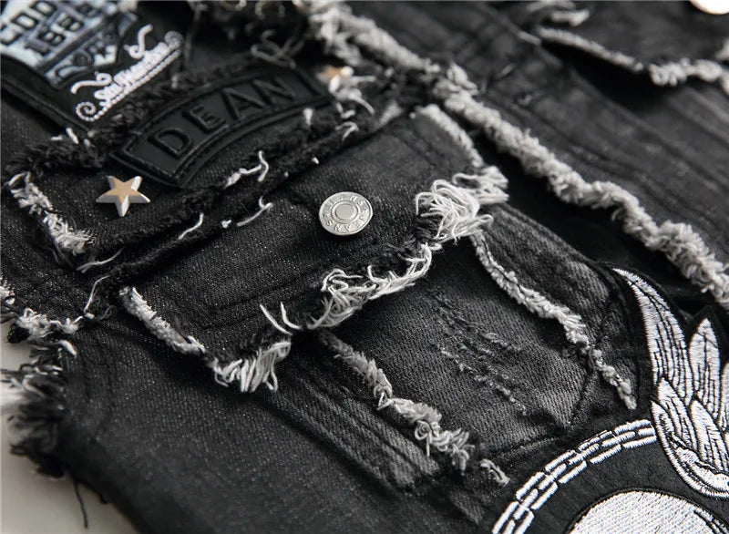 Skull Patch Rivet Denim Vest