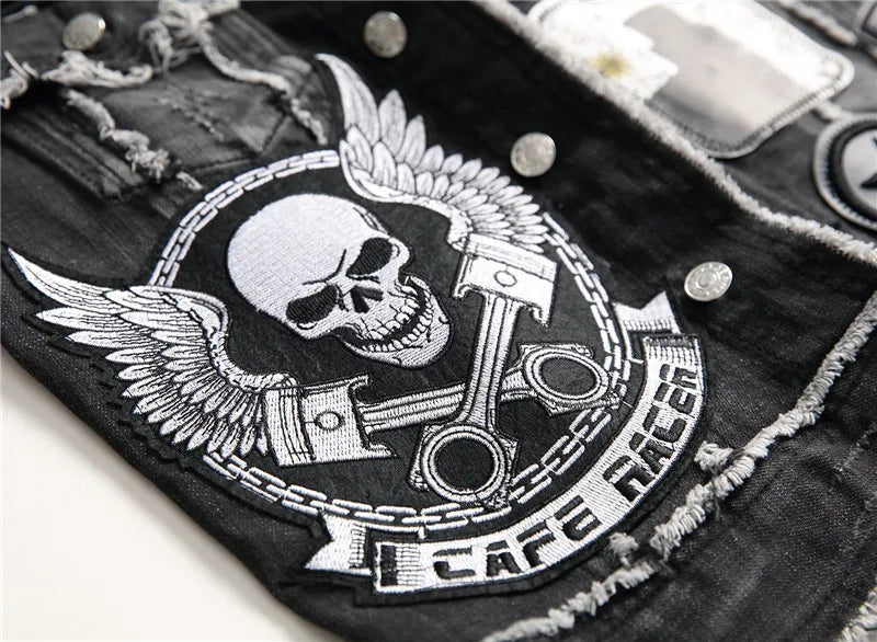 Skull Patch Rivet Denim Vest
