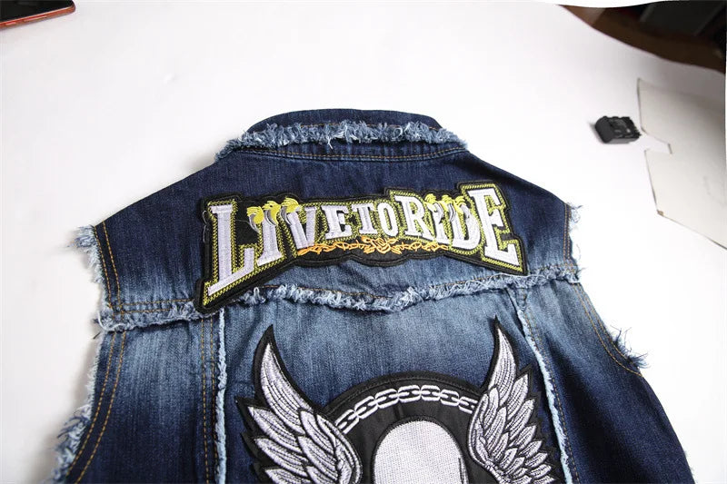 Skull Patch Rivet Denim Vest