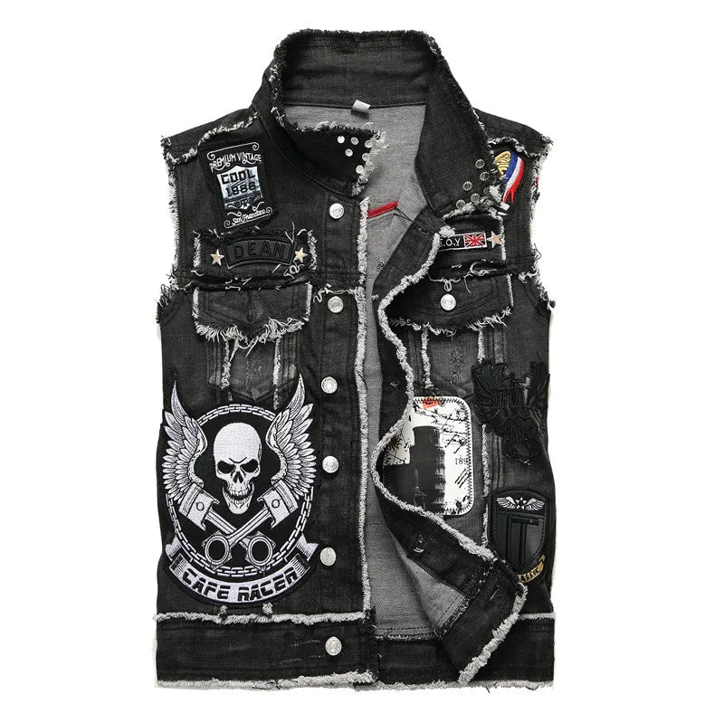 Skull Patch Rivet Denim Vest