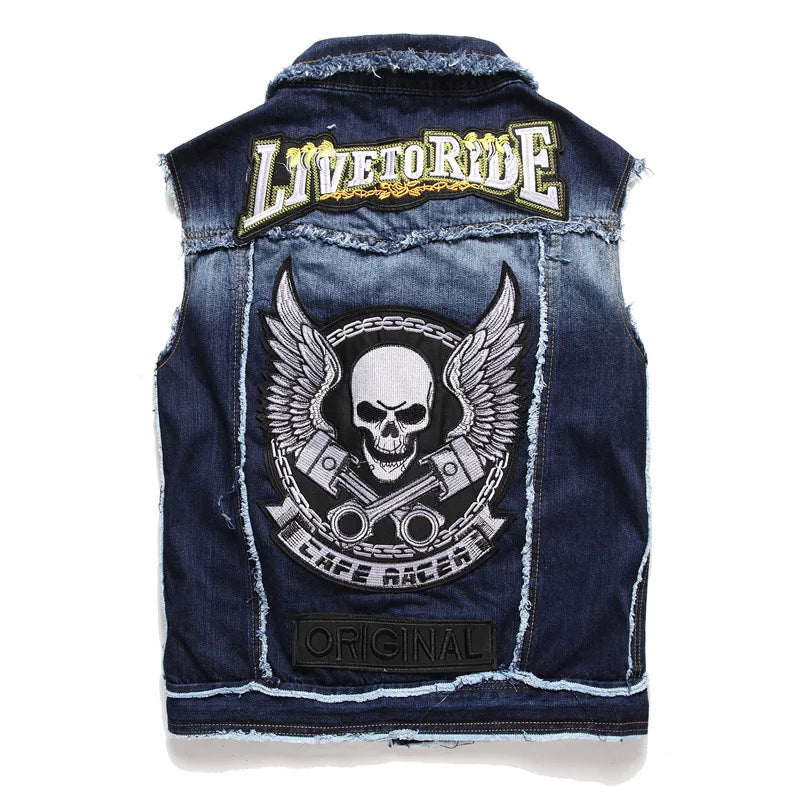 Skull Patch Rivet Denim Vest