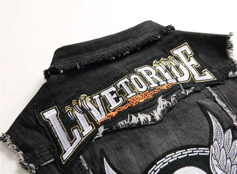 Skull Patch Rivet Denim Vest