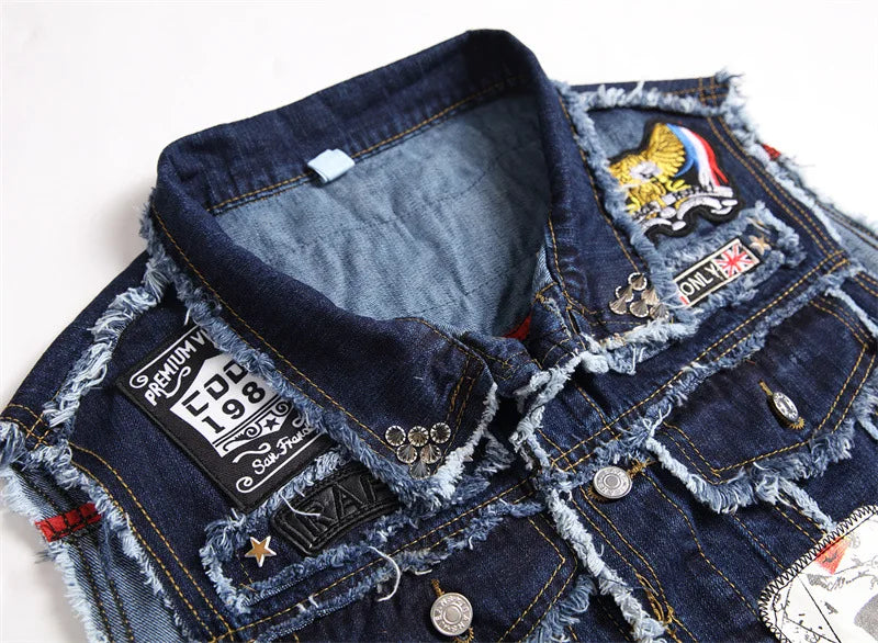 Skull Patch Rivet Denim Vest
