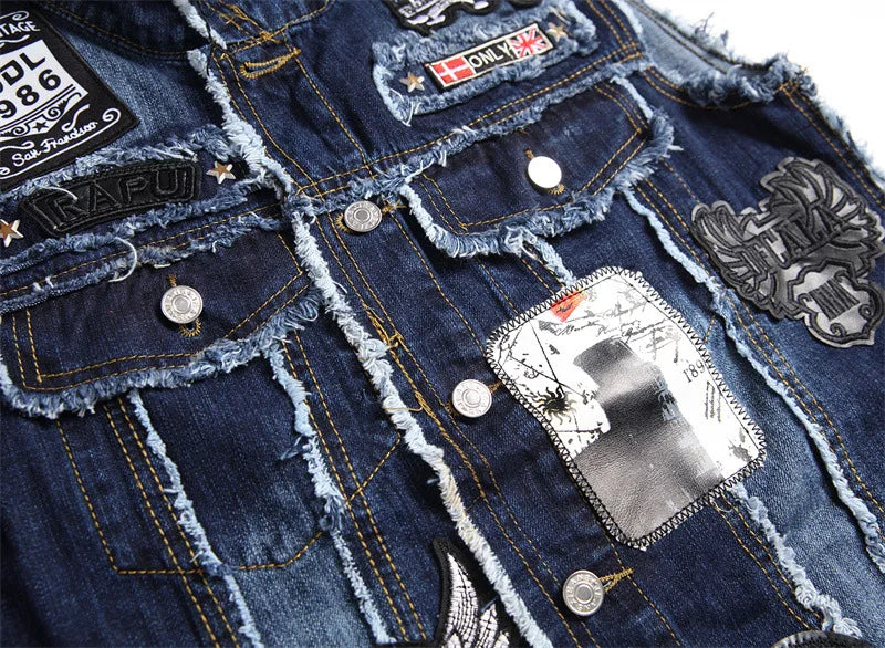 Skull Patch Rivet Denim Vest