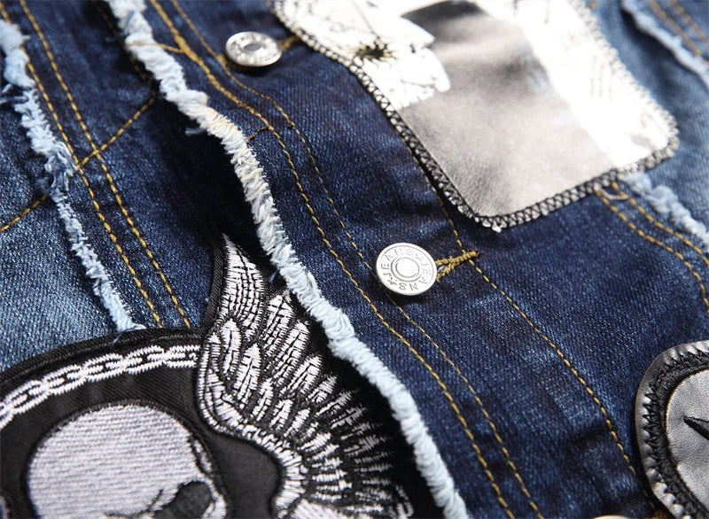 Skull Patch Rivet Denim Vest