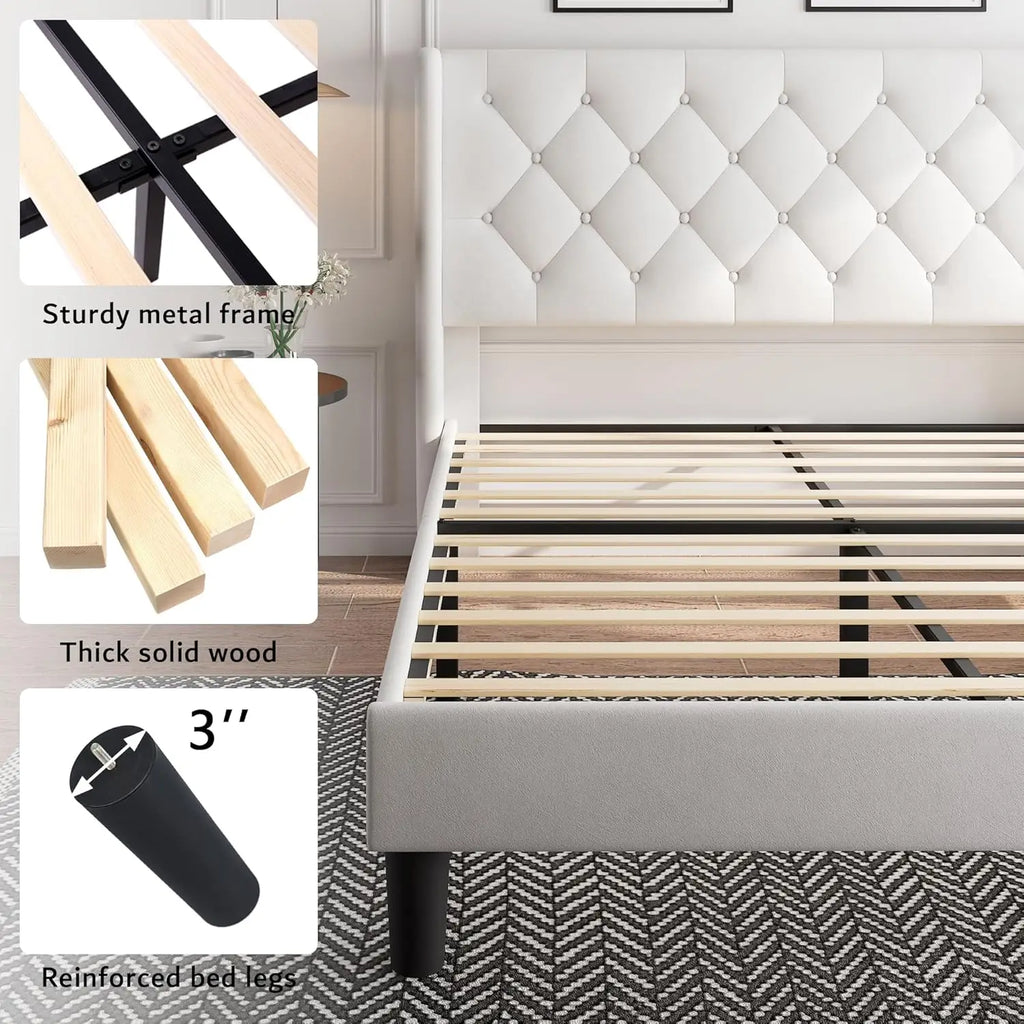 Queen Velvet Tufted Upholstered Platform Bed