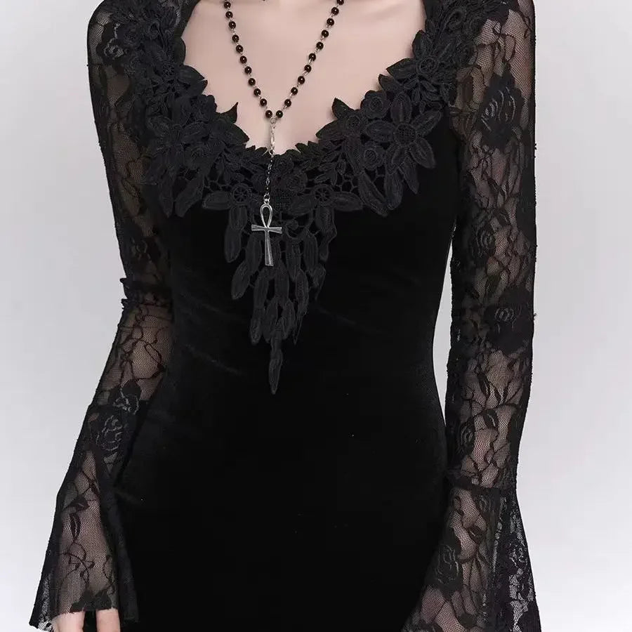 Gothic Wine Red Lace Dress