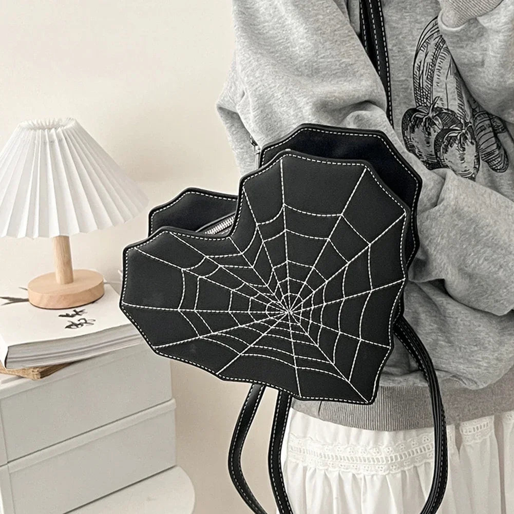 Halloween Gothic Shoulder Bag Women PU Leather Web Spider Women Backpack Cobweb Crossbody Bag Handbag Purse Girls Halloween Gift