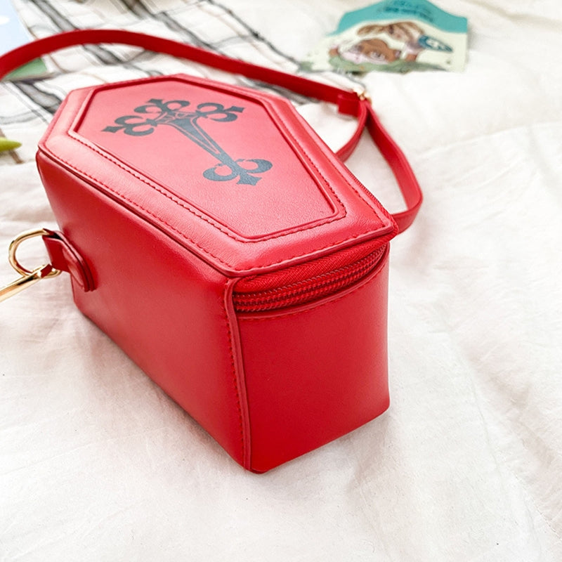 Retro Gothic Shoulder Bag Halloween Handbag Cross Crossbody Bag Coffin Shape Purses for Women Girls Theme Party