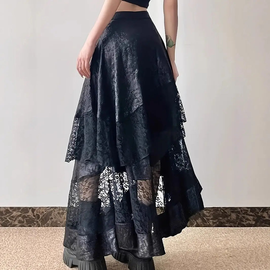 Gothic Vintage Midnight Lace Midi Skirt