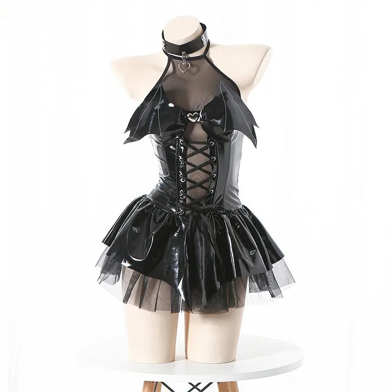 Goth Bat Wing Corset Dress Bondage Attire