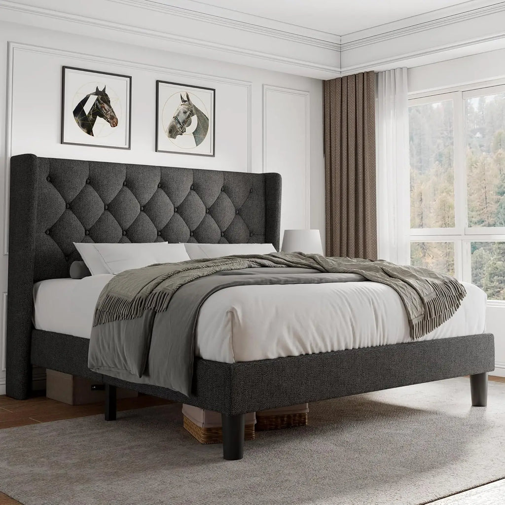 Queen Velvet Tufted Upholstered Platform Bed