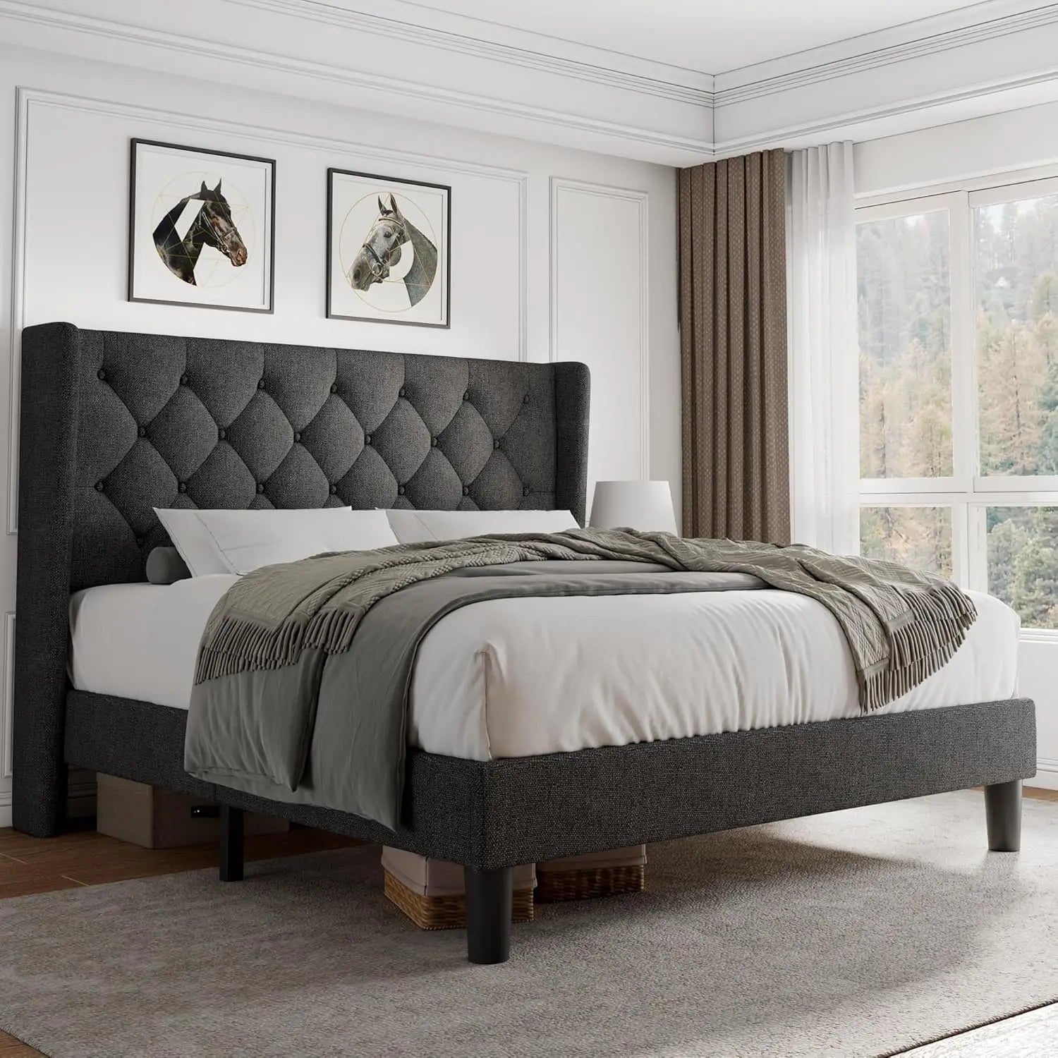 Queen Velvet Tufted Upholstered Platform Bed