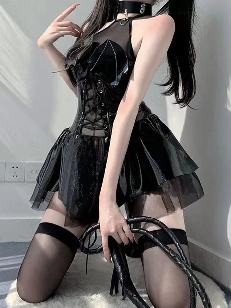 Goth Bat Wing Corset Dress Bondage Attire