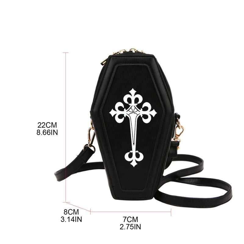 Retro Gothic Shoulder Bag Halloween Handbag Cross Crossbody Bag Coffin Shape Purses for Women Girls Theme Party