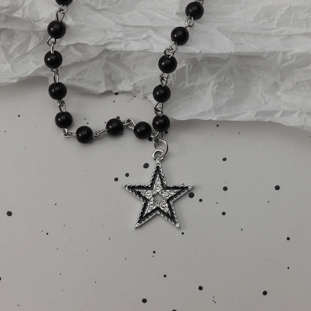 Gothic Black Rosary Necklace