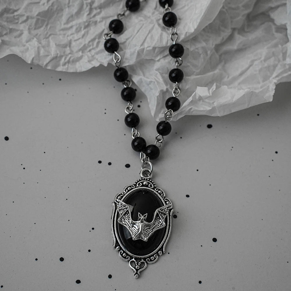 Gothic Black Rosary Necklace