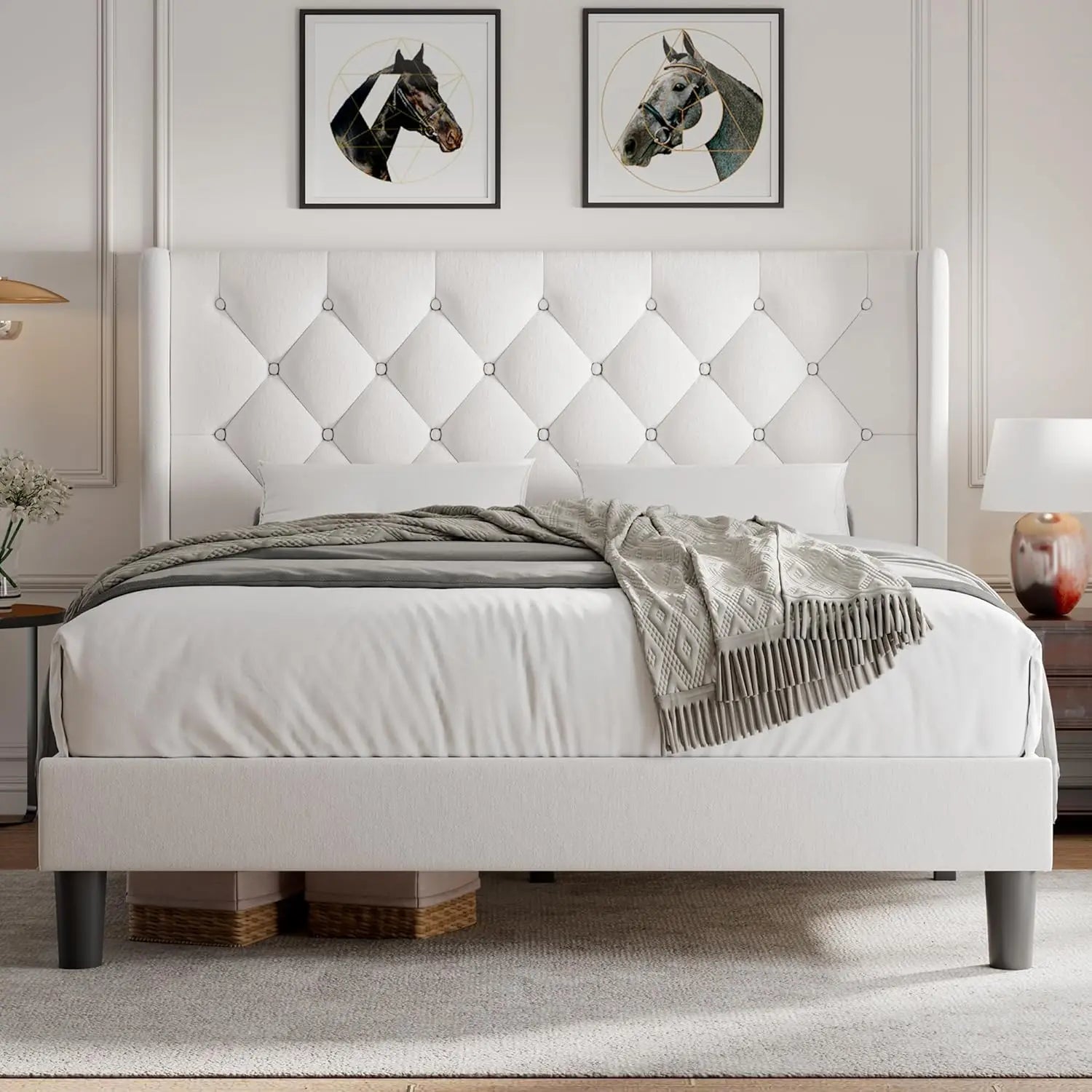 Queen Velvet Tufted Upholstered Platform Bed