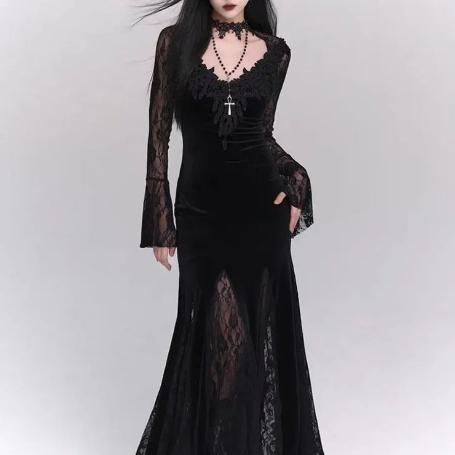 Gothic Wine Red Lace Dress