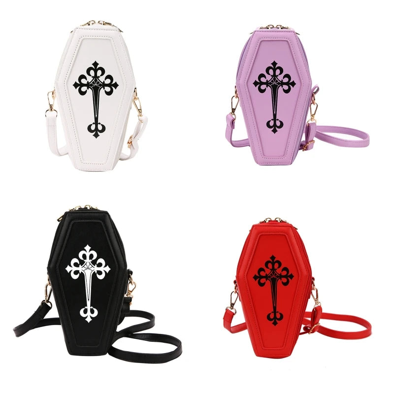 Retro Gothic Shoulder Bag Halloween Handbag Cross Crossbody Bag Coffin Shape Purses for Women Girls Theme Party