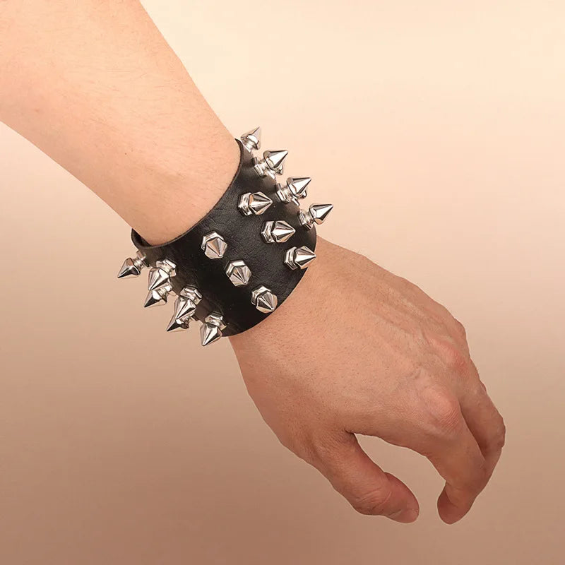 Rebel Spike Leather Cuff 3 Sizes