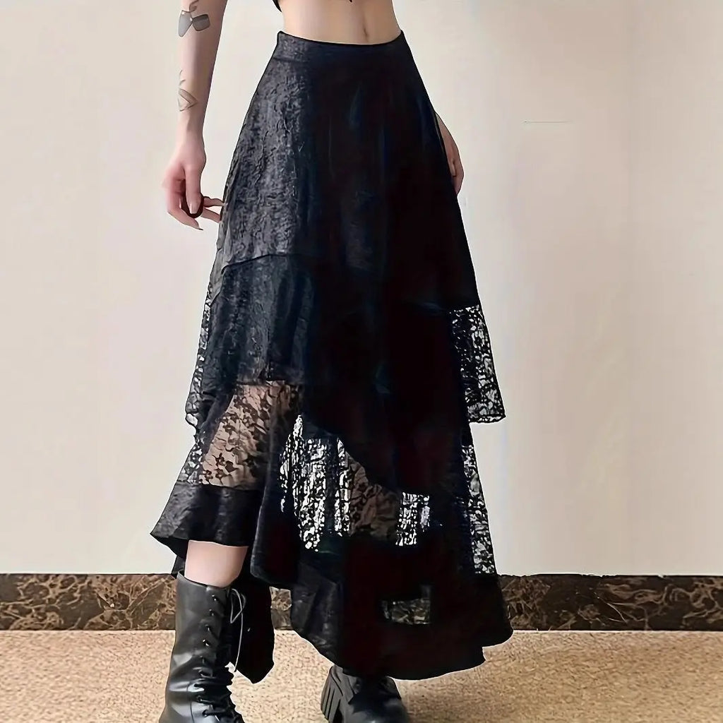 Gothic Vintage Midnight Lace Midi Skirt