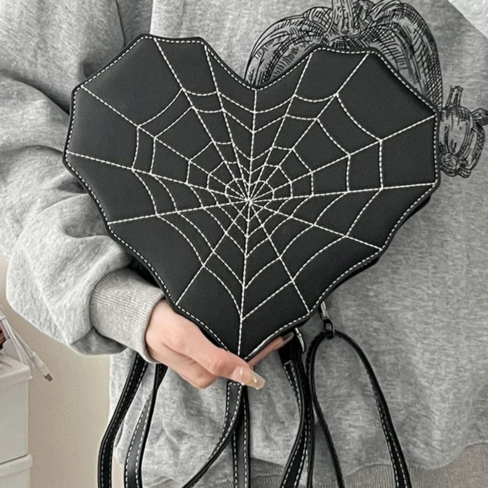 Halloween Gothic Shoulder Bag Women PU Leather Web Spider Women Backpack Cobweb Crossbody Bag Handbag Purse Girls Halloween Gift