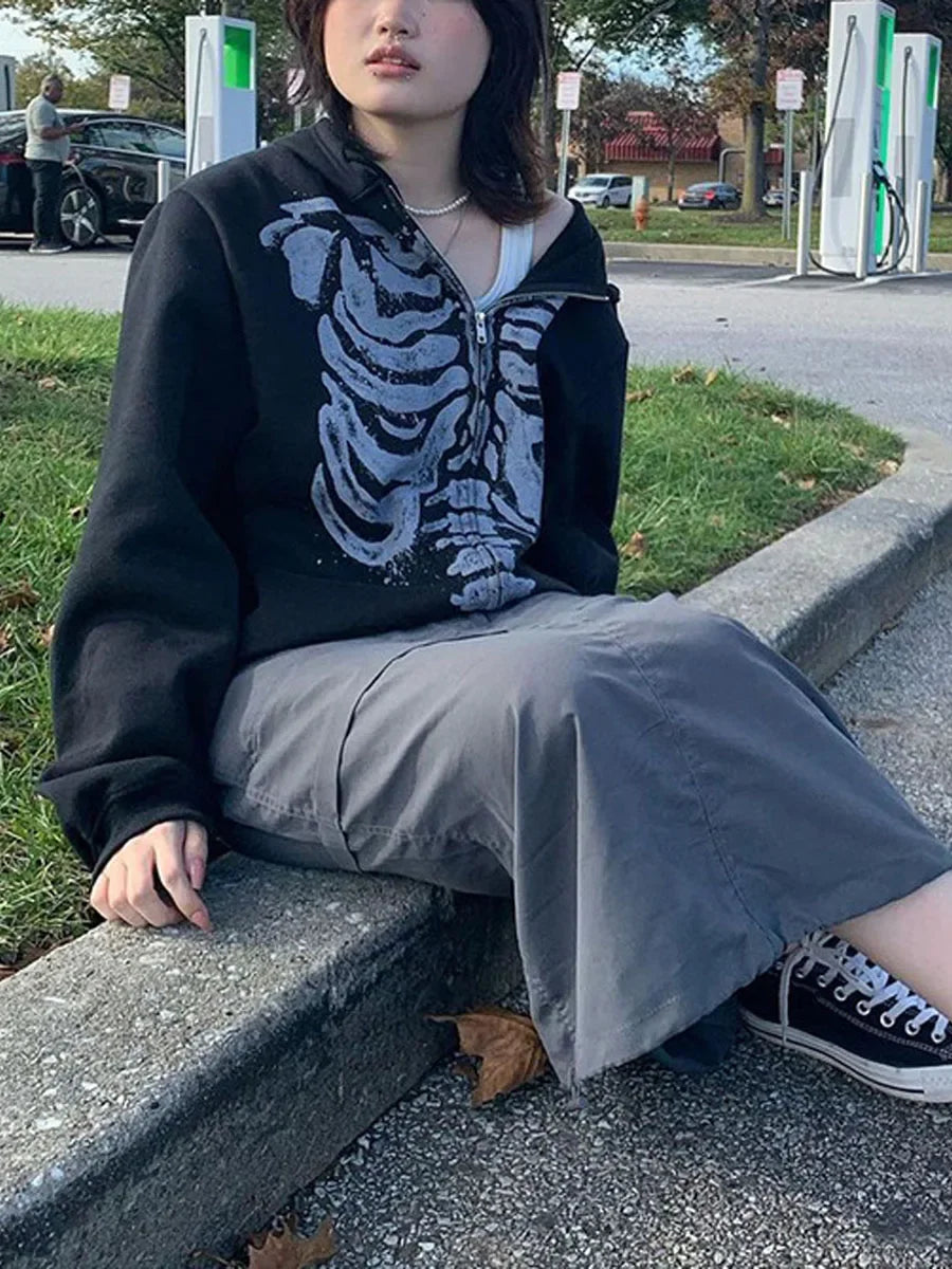 Goth Chill Skull Zip-Up Hoodie