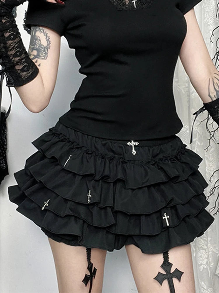 Cross Charm Ruffle Mini Skirt