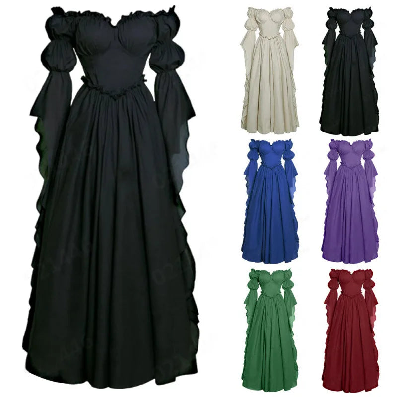 Medieval Gothic Ruffle Dress Long