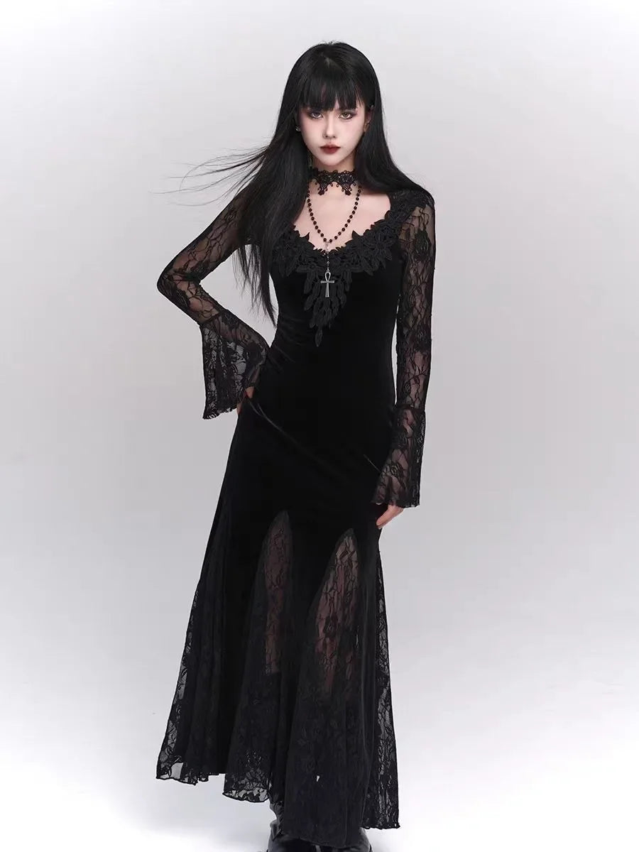 Gothic Wine Red Lace Dress
