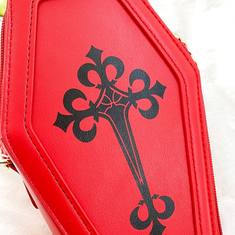Retro Gothic Shoulder Bag Halloween Handbag Cross Crossbody Bag Coffin Shape Purses for Women Girls Theme Party