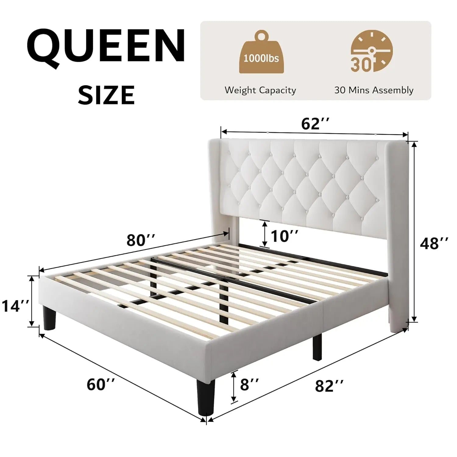 Queen Velvet Tufted Upholstered Platform Bed