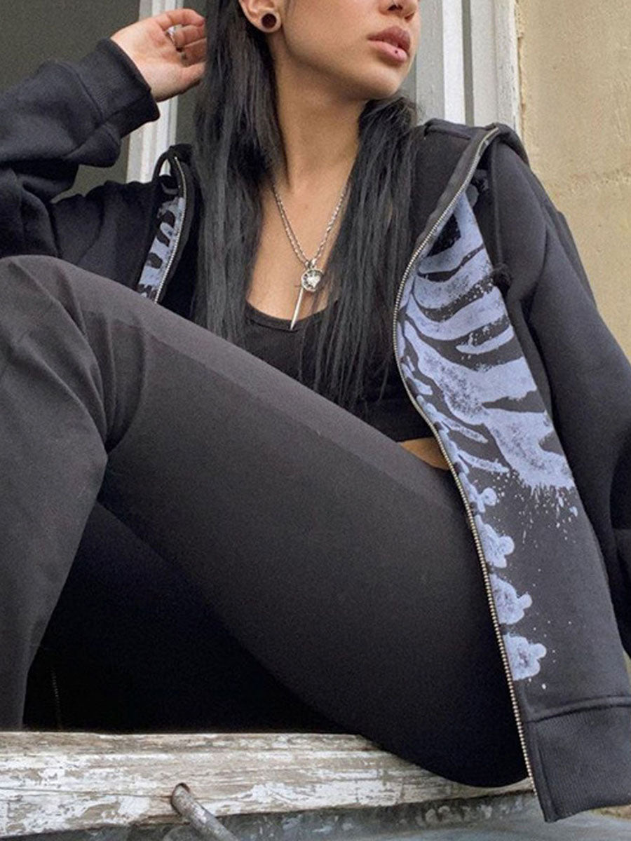 Goth Chill Skull Zip-Up Hoodie