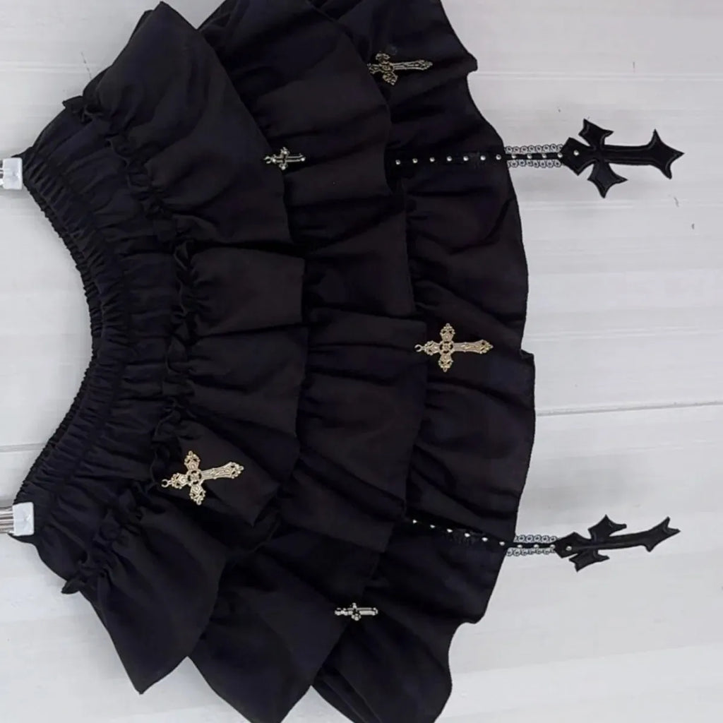 Cross Charm Ruffle Mini Skirt