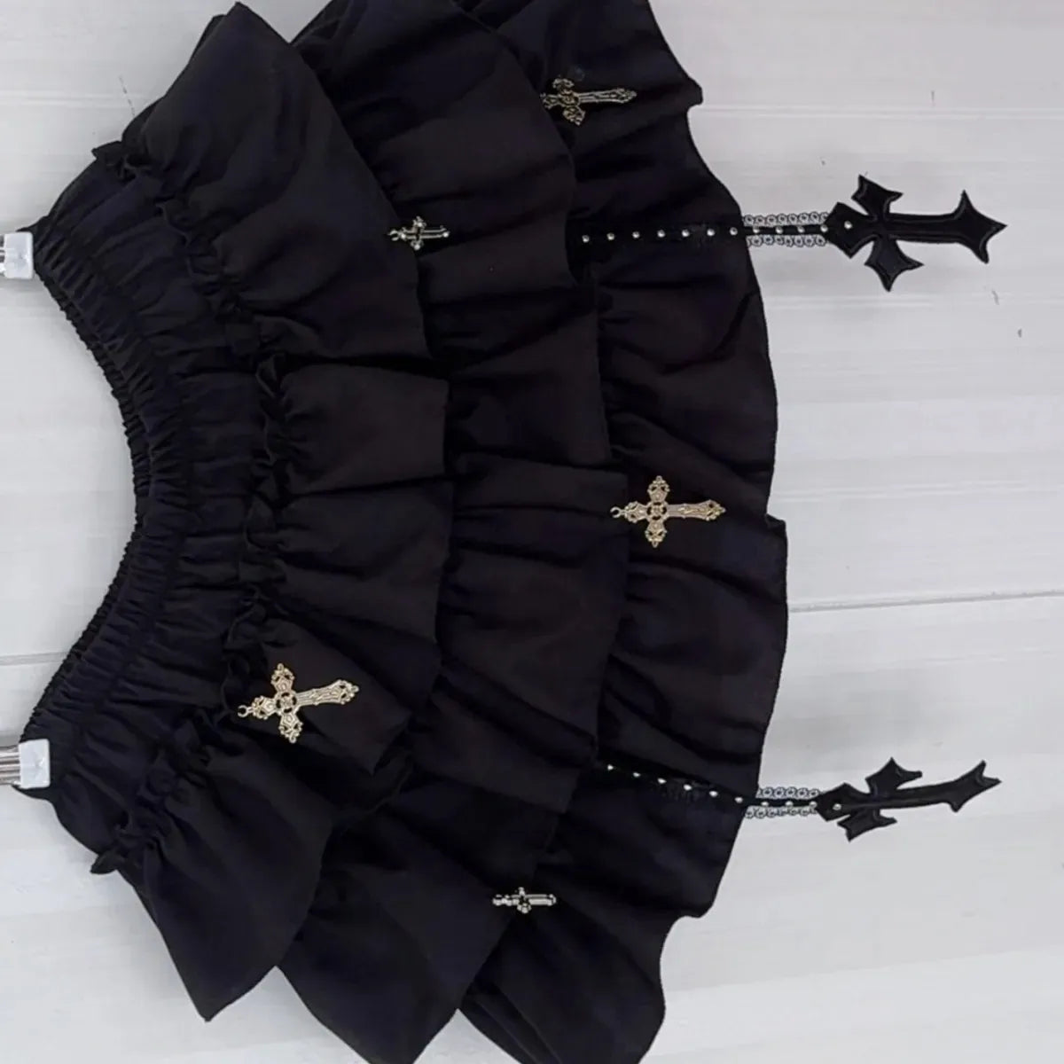 Cross Charm Ruffle Mini Skirt