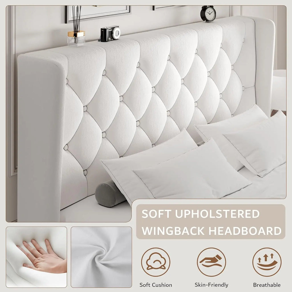 Queen Velvet Tufted Upholstered Platform Bed