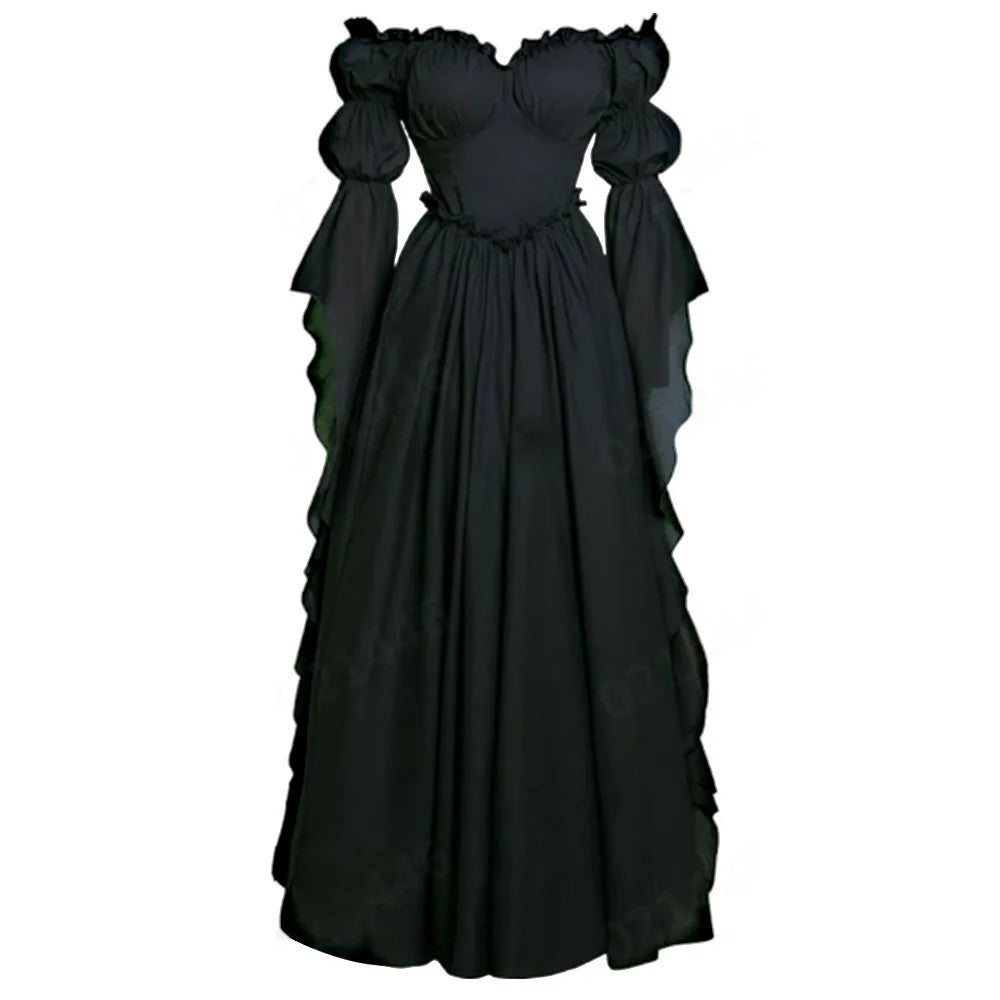 Medieval Gothic Ruffle Dress Long