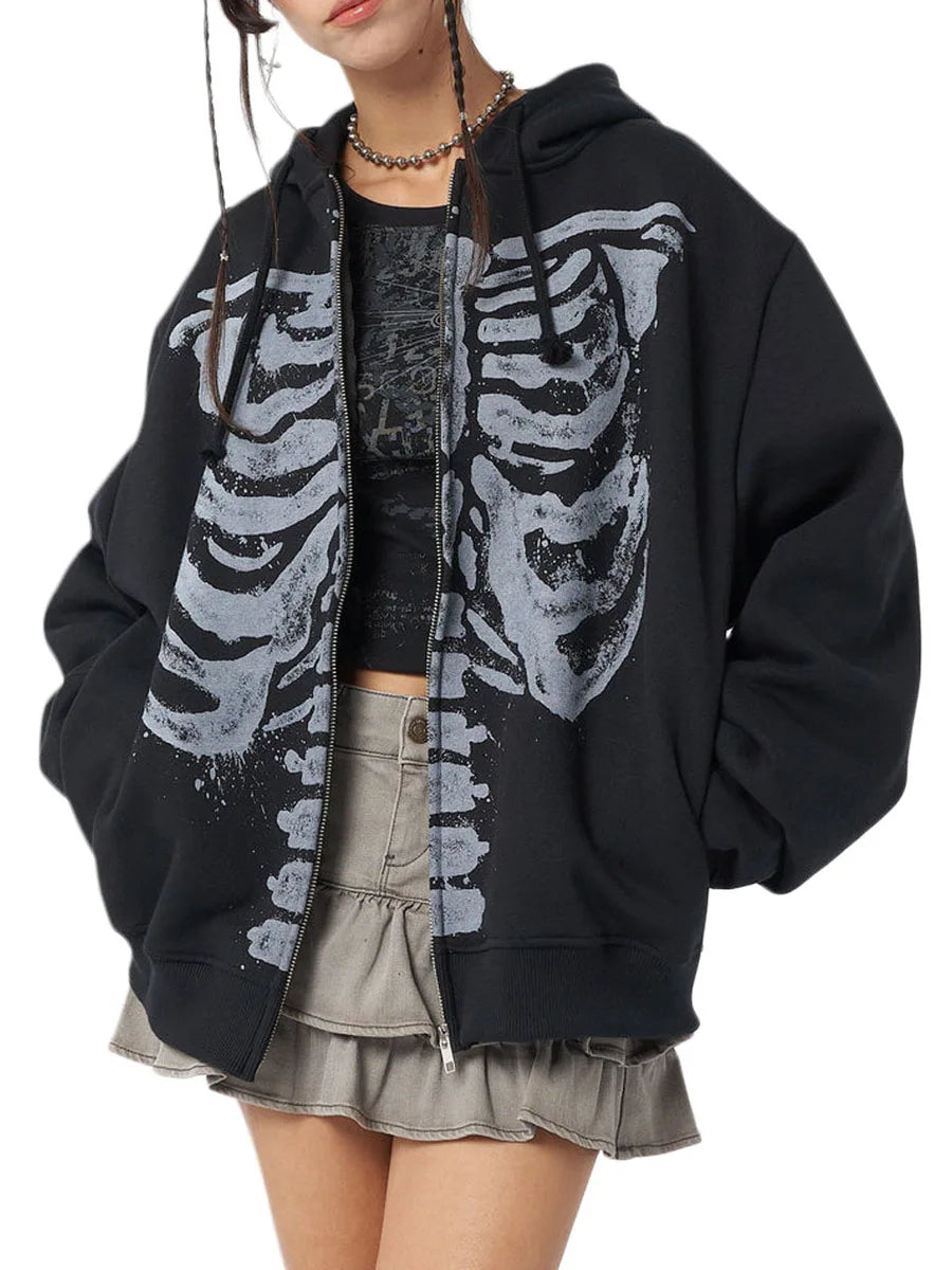 Goth Chill Skull Zip-Up Hoodie
