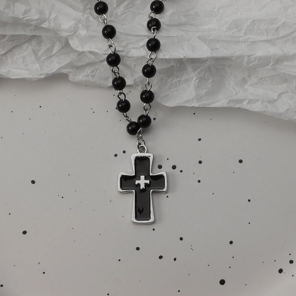 Gothic Black Rosary Necklace
