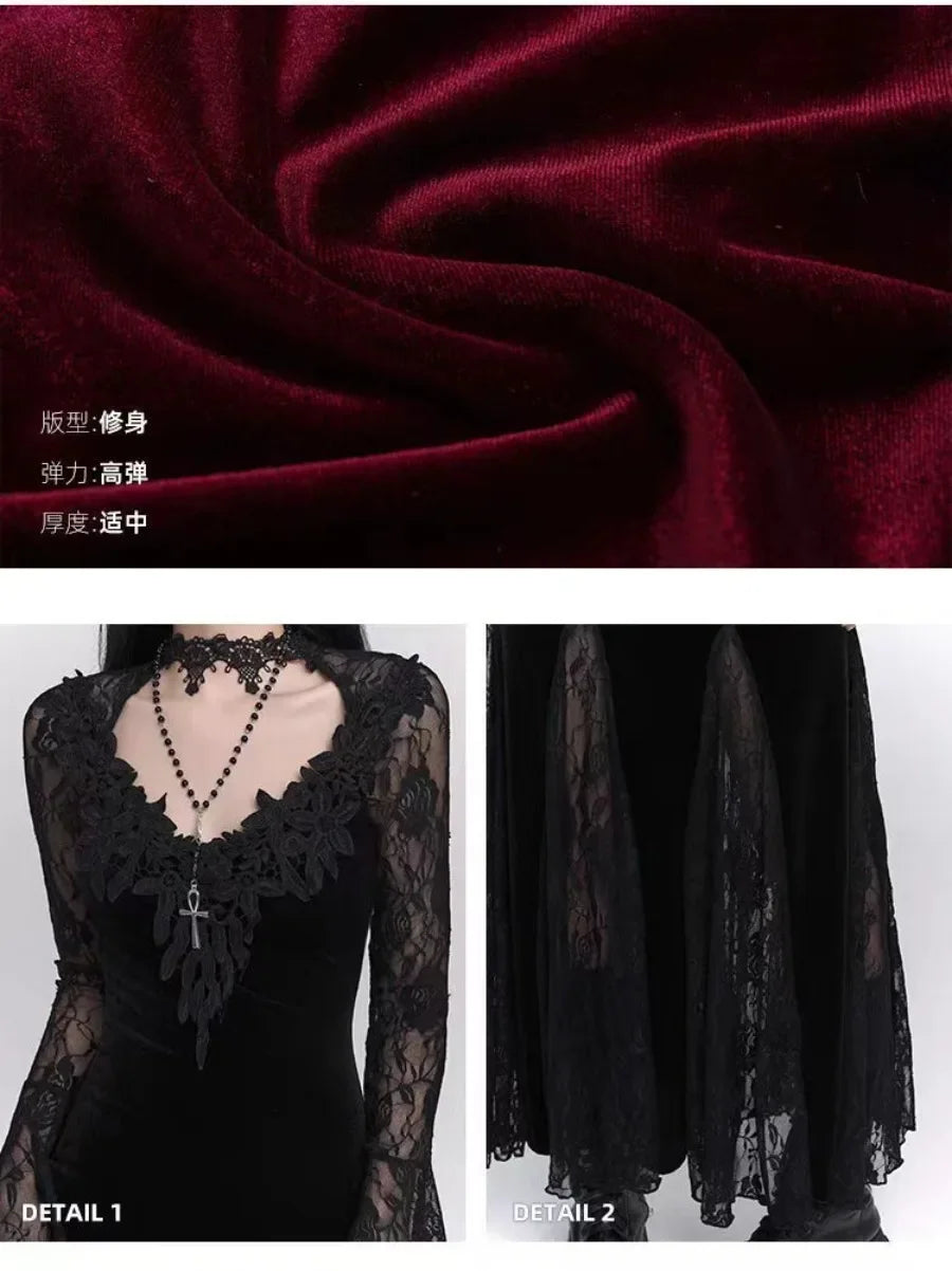 Gothic Wine Red Lace Dress